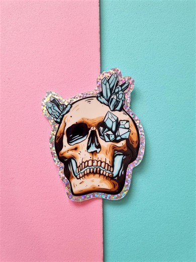 Holographic Crystalized Skull Sticker, Original Art - Etsy