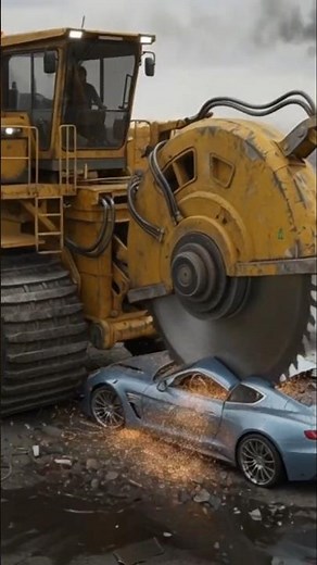 Giant Industrial Saw Obliterates Sports Car!
