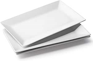 DOWAN 14" Serving Trays, Serving Platters, Ceramic Serving Platters and Trays, Rectangle Plates, Set of 3, for Weddings, Parties, Oven, Microwave, Dishwasher, Heat Resistant, Easy to Clean, White