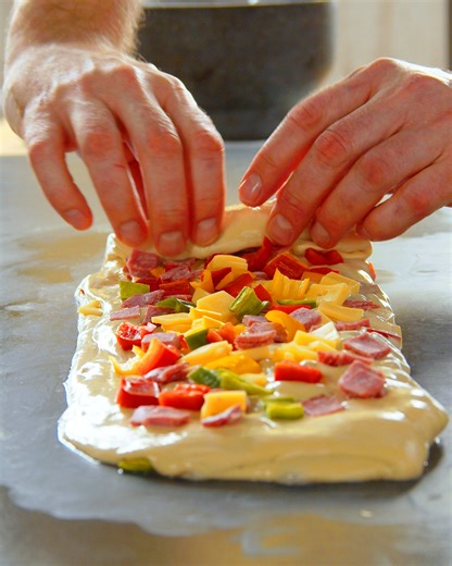 1.3M views · 13K reactions | Ham & Burrata Sandwich On Homemade Pizza Bread 稜陵  RECIPE: https://bit.ly/4cWUXKK #scrumdiddlyumptious #burrata #pizza #sandwich #cheeselover | Scrumdiddlyumptious | Facebook