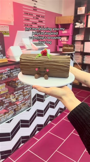 yes I’ve called it a love log and no it’s not phallic or a sexual reference it’s just what a brownie yule log is called for Valentine’s Day Xx | Finch Bakery