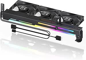 AsiaHorse Graphics Card Cooler with ARGB 5V 3Pin LED and Three 80mm Fans, RGB LED Graphics Card Holder, GPU Cooler Easy Installation-Black