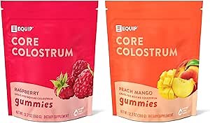 Equip Foods Core Colostrum Gummies - Delicious and Convenient - 1g Ultra-Premium Grass Fed Colostrum Per Serving - Gut Health, Immunity, Hair and Skin, Peach Mango & Raspberry