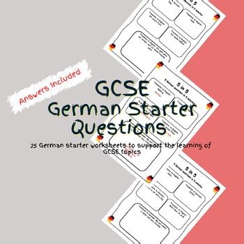 GCSE German Starter Questions Worksheets PDF