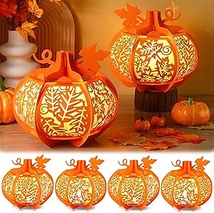 6 Pack Fall Pumpkin Table Centerpieces Lanterns Autumn Paper Lanterns Boxes Thanksgiving Day Table Lanterns Light Handmade DIY Table Centerpieces for Fall Party Table Decoration 8.27 x 9.84 inch