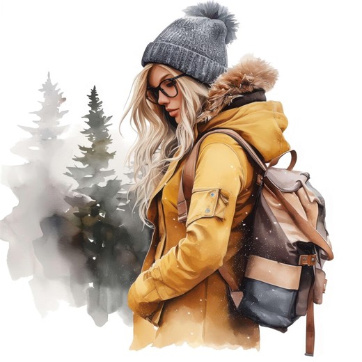 22 Woman Hiking Clipart Set, Printable Watercolor Winter Woman Clipart, High Quality Jpgs, Digital Download, Commercial Use, Junk Journals - Etsy