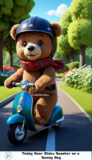 Cozy Adorable Teddy Bear Rides Scooter on a Sunny Day ☀️🐻 Cute Cartoon Animation