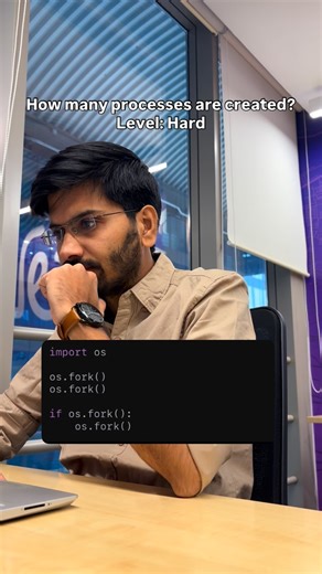 Sagar Purohit on Instagram: "How many processes are created? Python code challenge !! #python #coding #programming #dsa #operatingsystem ( python, coding, programming, dsa, machine learning, llm, cs, ai, os, operating system, coding challenge, coding quiz, coding is fun, tech reels, python programming reels )"
