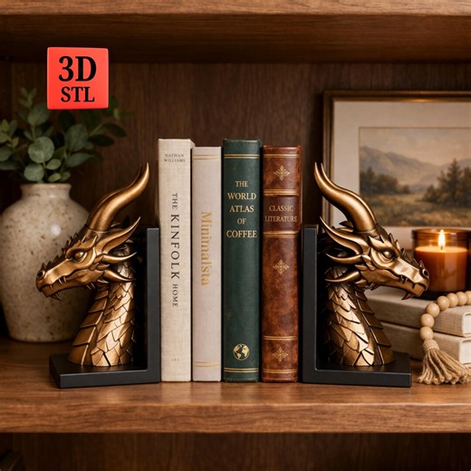 Dragon Bookend STL File | 3D Print Fantasy Book Holder | Shelf Decor STL (digital Download) - Etsy