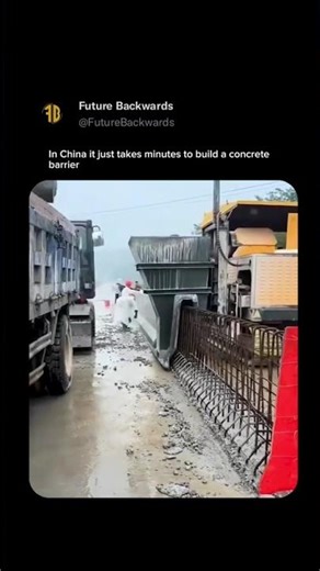 In China it just takes minutes to build a concrete barrier