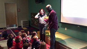 We LOVE our volunteers in Kids' Club! Especially presenters like Heidi, who teach kids every weekend about Jesus, in a language they can understand. Oakley's campus pastor, Chuck Mingo, dropped by our kindergarten room to give Heidi a surprise thanks. | Crossroads Kids' Club