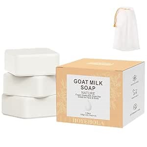 Goat Milk Soap Bar 3 Packs - Natural Moisturizing Soap Bar for Men Women All Skin Types Face & Body, 14oz Pack of 3 Bars