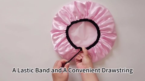 Shower Cap for Women, Large Shower Caps Reusable Waterproof with Elastic Band, Silky Satin Double-layer Bath Cap for Braids Long Hair