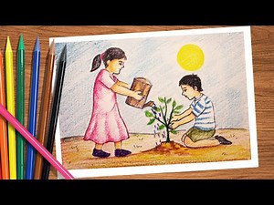 How to draw tree plantation drawing easy step by step