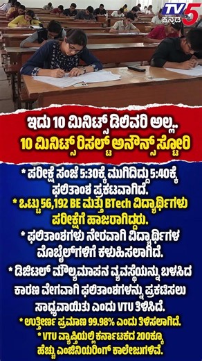 VTU Declares Results Just 10 Minutes After Exam Ends VTU ಪರೀಕ್ಷೆ ಮುಗಿದ 10 ನಿಮಿಷದಲ್ಲಿ ಫಲಿತಾಂಶ ಪ್ರಕಟಣೆ