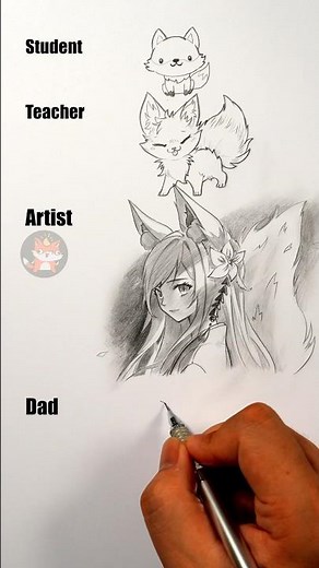 how to draw anime fox girl. Dad vs Artist how to draw animal