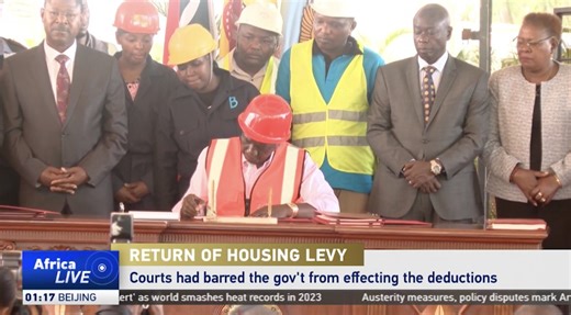 Kenya's president signs housing levy into law Under the plan, employees and employers in Kenya's formal and informal sectors will have to contribute 1.5 percent of their gross monthly pay for a government effort to build affordable housing for poorer Kenyans. | CGTN Africa