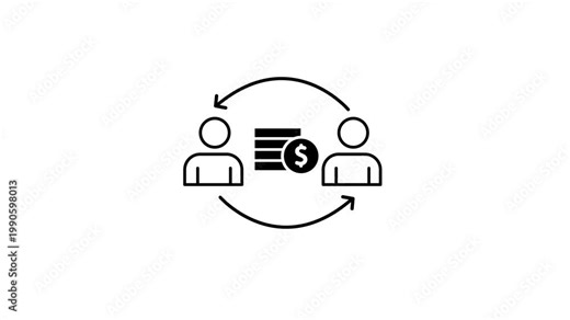 Animated financial exchange between two people showing money transfer cycle payment flow transaction loop and digital economy interaction concept