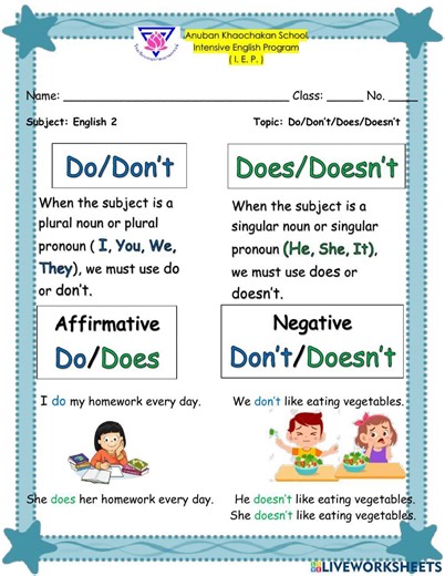 Do, Don't, Does, Doesn't worksheet
