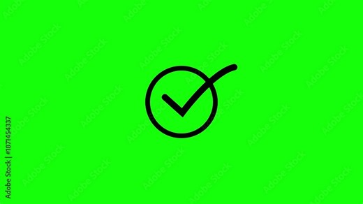 Check mark circle animation approval success confirmation validation. Tick mark icon correct action verified status completed task. Check sign accept agreement yes ok animation.
