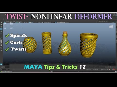 Maya Nonlinear Twist Deformer | Twisted Spiral designs | tips & tricks 12 #portionbottle #3props