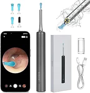 Ear Wax Removal Tool Camera, Smart Visual Ear Cleaner with Camera and Light, 1080P HD WiFi Ear Camera and Wax Remover, Earwax Removal Kit with 4 Reusable Soft Ear Picker for iPhone, Android Phone
