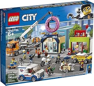 LEGO City Donut Shop Opening 60233 Store Opening Build and Play with Toy Taxi, Van and Truck with Crane, Easy Build with Minifigures for Boys and Girls (790 Pieces)