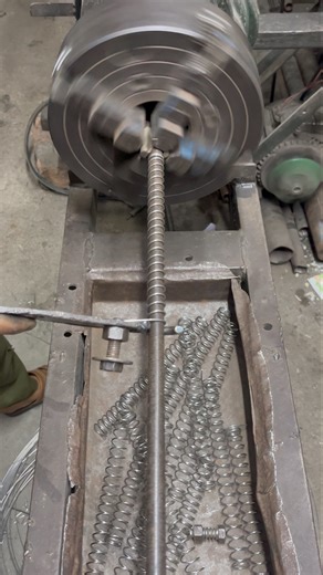 Steel wire transform into long simple spring on lathe #shorts #diy