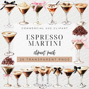 Watercolor Espresso Martini Clipart, Coffee Cocktail Clipart, Alcohol Clipart, Cocktail Drink, Coquette Espresso Martini, Bow Martini, PNG - Etsy