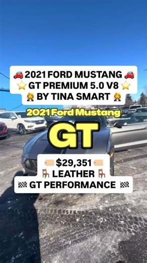 Cawood Honda on Instagram: "Tina Smart presents a 2021 Ford Mustang GT Premium, powered by the legendary 5.0L V8 and paired with an automatic transmission and rear-wheel drive. This Mustang is equipped with the GT Performance Package, delivering aggressive styling, sharp handling, and that unmistakable V8 sound Mustang fans love. Key Features: ⚙️ 5.0L V8 Engine 🏁 GT Performance Package 🛞 19-Inch Painted Wheels 🪑 Leather-Trimmed Sport Seats with Recaro Seating 🎵 Bang and Olufsen Premium Sound