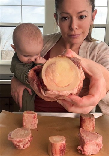 Whipped bone marrow for babies! Babies need around half their calories from fat, which bone marrow is almost entirely. Babies grow fast, so their bodies (and brain, which is mostly fat) need quality fats to grow. Grass-fed bone marrow gives baby a great source of fats they need, including cholesterol, and the EVOO improves the absorption of fat-soluble vitamins. Just make sure you roast at 375F (for around 20-25 min) so the EVOO doesn’t get too hot. I think there’s a misconception that bone marr