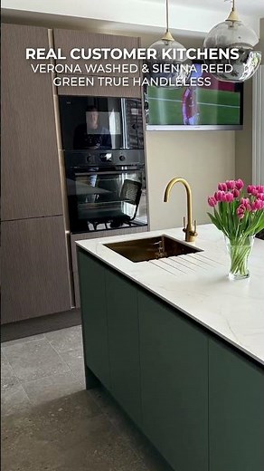 Verona Washed & Sienna Reed Green True Handleless Kitchen - 4484 - DIY Kitchens