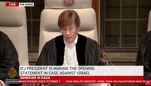 The UN’s International Court of Justice (ICJ) president Joan Donoghue makes the opening statements in South Africa’s landmark genocide case against Israel. | Al Jazeera English
