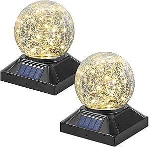 POWGDLT Solar Post Cap Lights Outdoor - Waterproof LED Fence Post Solar Lights for 3.5x3.5/4x4/5x5 Wood Posts in Patio, Deck or Garden Decoration Warm Light 2 Pack………