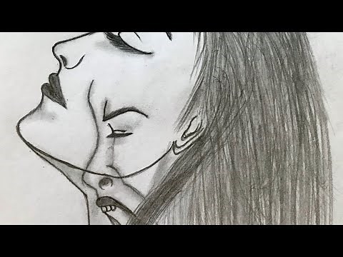 How to Draw a sad girl // Double meaning sad drawing inside pain 😣outside happy 😊