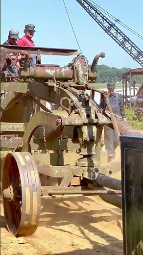 Ancient Steam Traction Engine Working Hard Pulling A Road Grader Up Hill