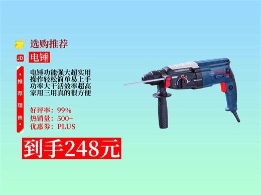 【电锤推荐】248元拿下博士款BOOCHC轻型电锤攻略！三用多功能，800瓦大功率，家用工业级轻松入手！