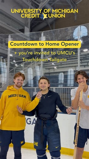 Michigan Hockey’s Kienan Draper, Tyler Duke, and Will Horcoff are calling it: the UMCU Touchdown Tailgate is the place to kick off game day. 💥Free food to fuel up 💥Games and giveaways 💥Your chance to win a signed hockey stick Hit the Tailgate at 340 E Huron starting at 3:30pm, then pack the energy and head to Yost for puck drop at 7! 🏒 Capacity is limited, so reserve your spot today: UMCU.org/touchdown | University of Michigan Credit Union (UMCU)