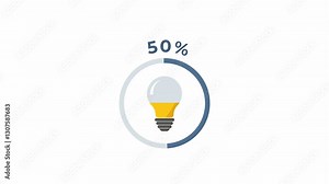 Loading Animation with a Light Bulb and Percentage Progress with an alpha channel on a transparent background. A light bulb changing color while a circular progress bar dynamically updates around it.