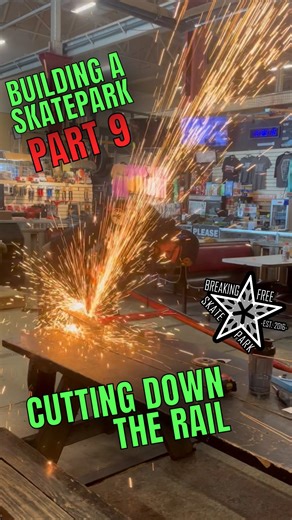 4.3K views · 209 reactions | We’re cutting the feet off our rail today.  Building a skatepark part 9 #construction #skatepark indoorskatepark | Breaking Free Skatepark | Facebook