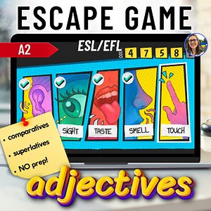 Comparatives/superlatives Escape game English ESL/EFL adjectives