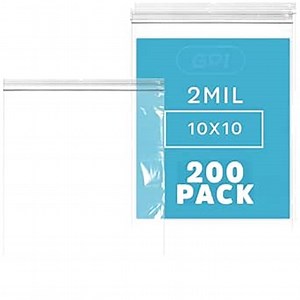 GPI - 10" X 10", 200 Count, Clear Plastic Reclosable Zip bags, Large, Bulk 2 Mil Thick Strong & Durable Poly Baggies with Resealable Zip Top Lock for Travel, Storage, Packaging & Shipping.