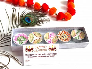 Personalized Diwali Candle Gift Box: Hand-painted Henna Tea Lights - Etsy
