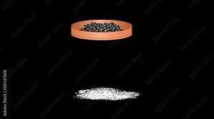 Sieving, Sifting, Elimination. Separation mixtures. Sieve motion. 2d cartoon animation. Cooking on kitchen counter or laboratory experiment. Alpha channel can change the background
