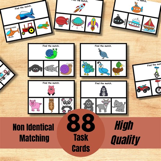 88 Non-identical Matching Task Cards, Match Non-identical Images for Toddlers and Kids, Speech & Language Therapy, ABA, Instand Download PDF - Etsy Canada
