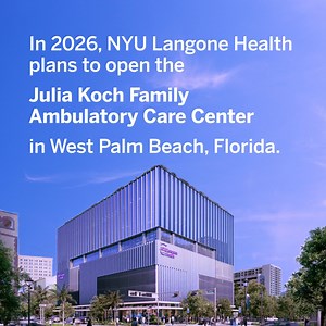 In 2026, NYU Langone Health plans to open the Julia Koch Family Ambulatory Care Center in West Palm Beach, Florida, thanks to a transformative $75 million gift made by the Julia Koch Family Foundation™. The new state-of-the-art facility will house 50 physicians and serve 150,000 patients annually in specialties such as primary care, oncology, and pain management. Learn more about NYU Langone's investment in Palm Beach County: https://bit.ly/49dTz3P | NYU Langone Health