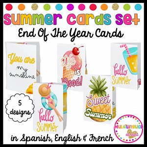 Hello Summer Printable Cards: English, Spanish, French (digital Download) - Etsy