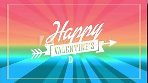 happy valentines day text concept art made with cursive typography and a ribbon crossed by an arrow above a sunny background
