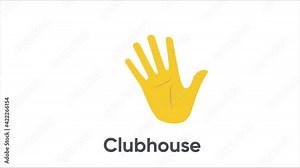 Clubhouse app icon with waving hand isolated on yellow. Animated 4k