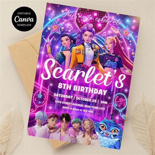 Kpop Demon Hunters Birthday Invitation Template Editable Canva Template | Kpop Anime Invite | Digital Download | Printable Card for Kids - Etsy Australia